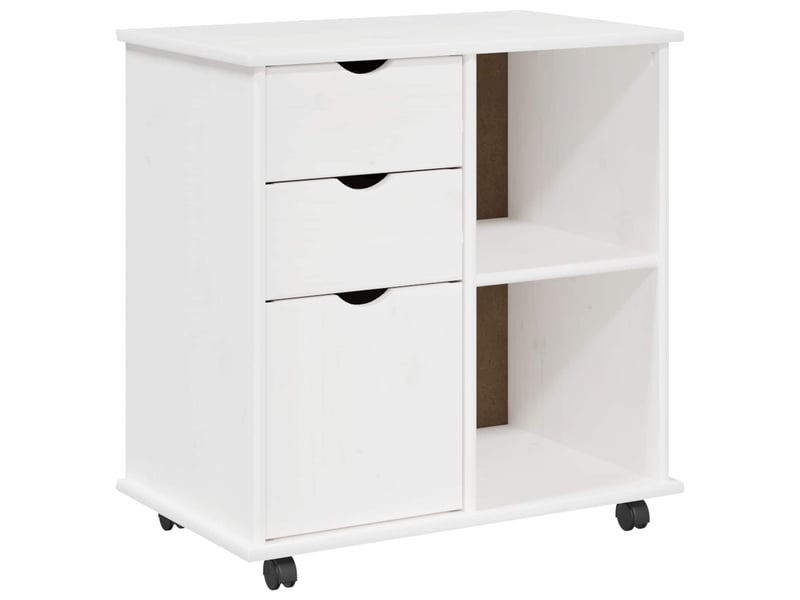 Caisson roulant de bureau 63,5 x 39 x 65,5 cm bois de pin massif blanc - Conforama A