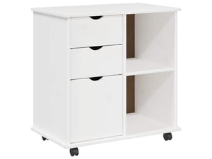 Caisson roulant de bureau 63,5 x 39 x 65,5 cm bois de pin massif blanc
