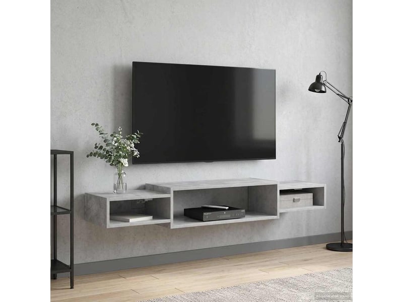  Meuble tv - banc tv - meuble de rangement mural montage mural gris béton 140 x 28 x 21 cm  - Conforama D