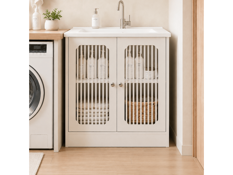 Meuble sous lavabo sans lavabo sur pied 2 portes à lamelles 60 x 30 x 60 cm blanc - Conforama E