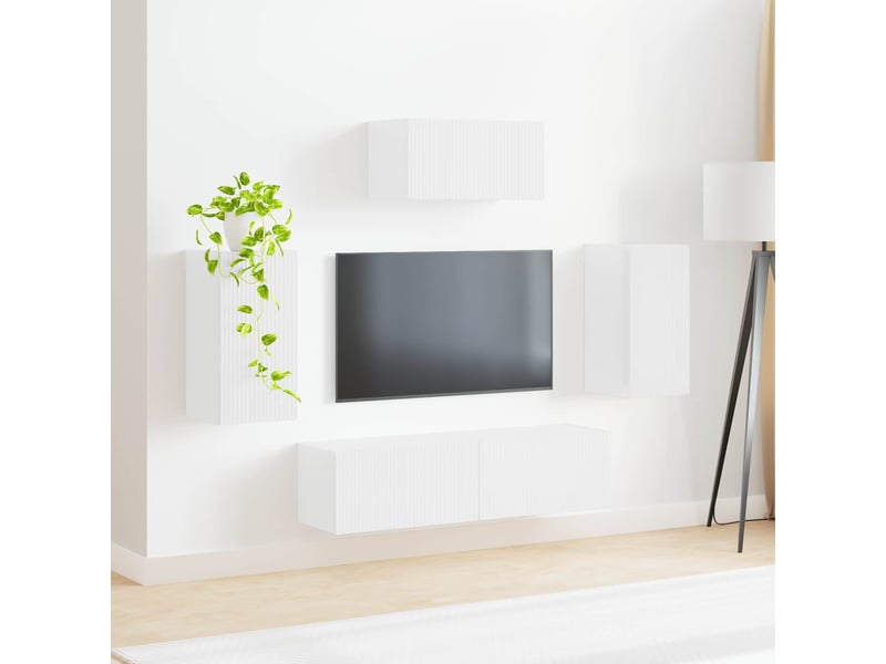  Ensemble meuble tv - banc tv - meuble de rangement 5 pcs blanc brillant bois d'ingénierie  - Conforama D