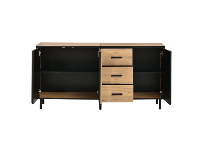  Buffet bas 140x35x70 cm noir avec 3 tiroirs, 3 portes, led Fay Lum - Conforama D