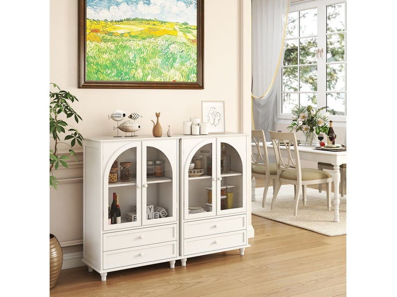  Buffet haut modenvie style campagne 71 x 38 x 106,5 cm blanc mdf portes en verre trempé  - Conforama E