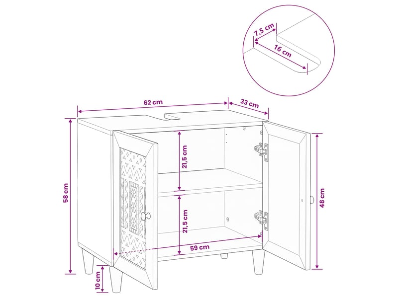 Cabinet de salle de bain, armoire salle de bain montage mural blanc 62 x 33 x 58 cm cf65388 - Conforama E