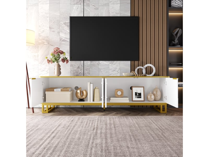  Meuble tv blanc 160 cm mdf meuble tv blanc - Conforama E