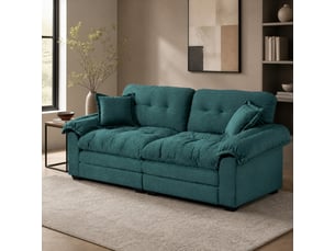 Canapé droit 2 places assise profonde avec double coussin - mousse mémoire, ressorts ensachés, chenille vert