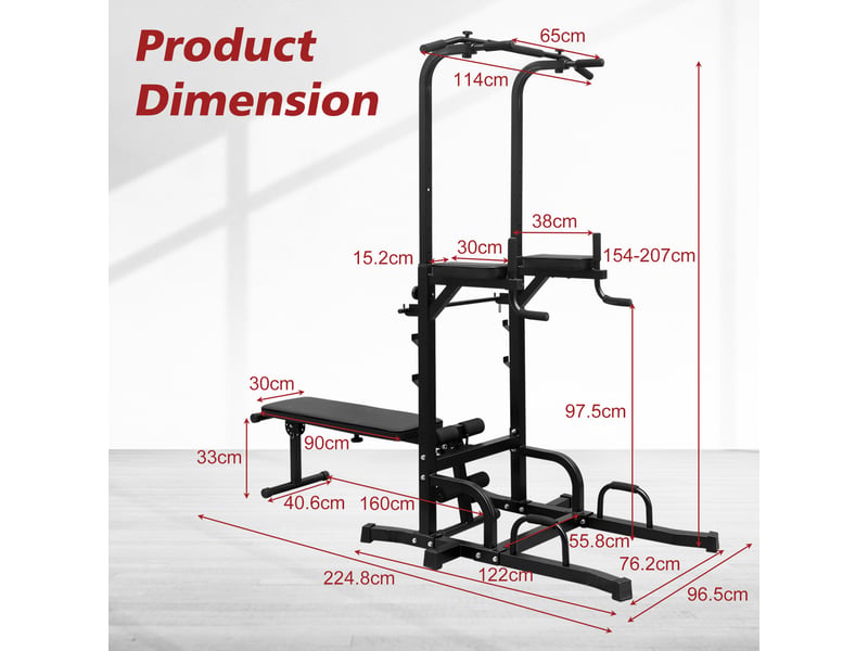 Station de musculation power tower réglable, barre de traction et banc, exercices abdominaux - Conforama C