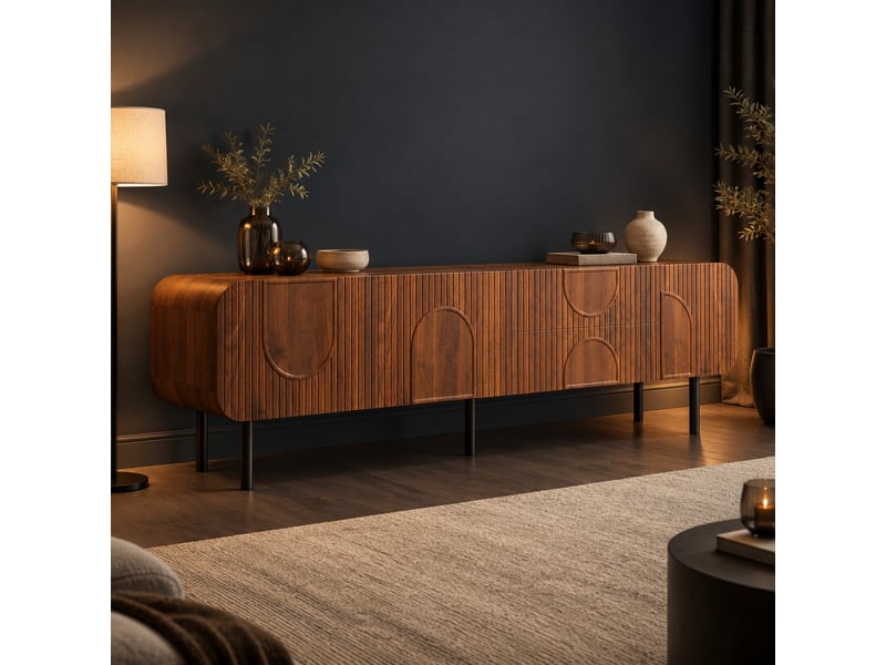  Meuble tv 180 cm 3 portes 2 tiroirs avec passe-câbles evryae  - Conforama B