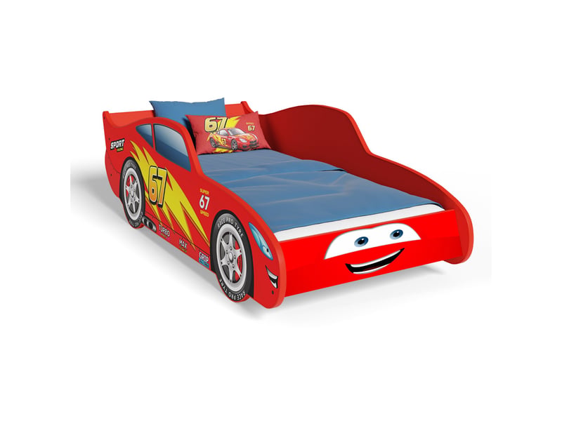  Lit voiture cars pour garçon 70x140 cm avec sommier flex et matelas – rouge CARS lit simple - Conforama E
