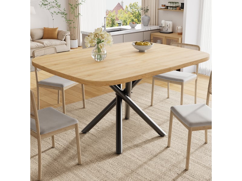  Table de cuisine extensible 115-155-195x115x75cm pour 4 à 8 personnes, piètement métallique en x robuste et hauteur des pieds réglable, chêne evarich - Conforama E