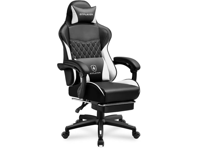  Gtplayer chaise de jeu avec double dossier, repose-pieds, housse amovible, 150kg, réglable - blanc GTP100-BLKWT - Conforama A