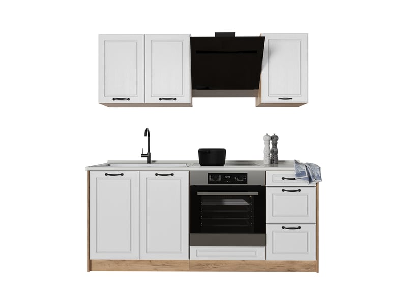 Vicco cuisine, blanc campagnechêne doré, 180cm plan de travail anthracite - Conforama E