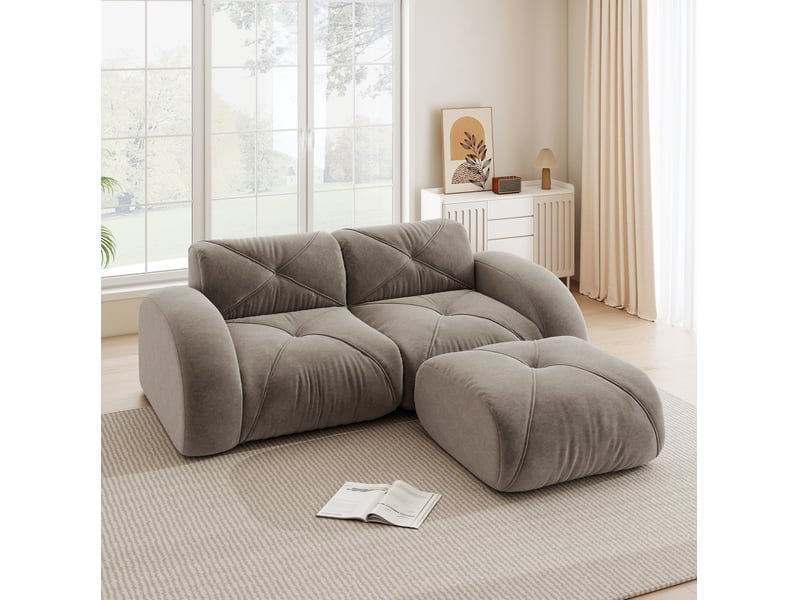  Canapé modulaire 2 places avec pouf en chenille taupe  - Conforama B