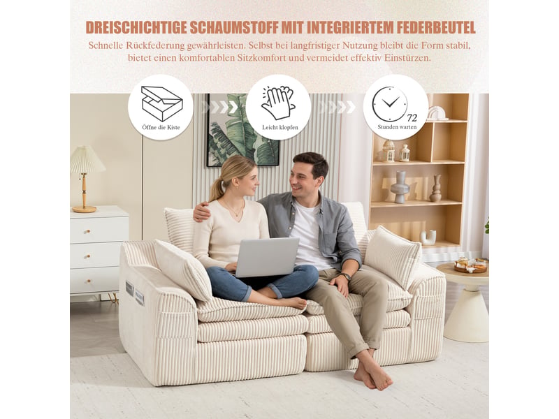 Canapé droit fixe 2 places tissu beige canapé compressible - Conforama E
