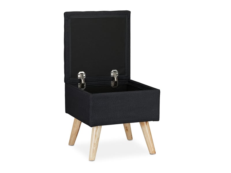  Tabouret de rangement décoratif carré 40 x 40 x 40 cm confort assise esthétique en lin artificiel noir 13_0008756  - Conforama C