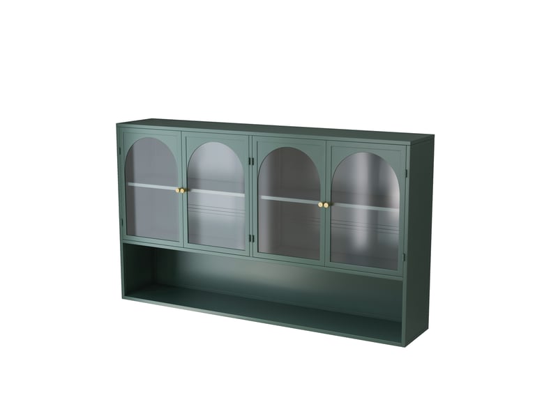 Armoire murale modèle glass 120 cm, vert foncé, 4 portes vitrées, rangement cuisine salon salle bain - Conforama A