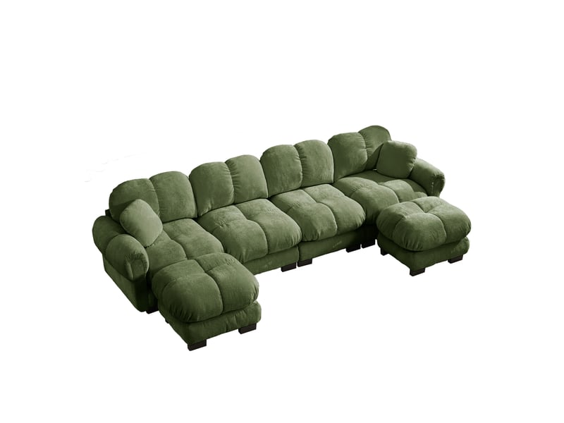 Canapé modulable 4 places modenvie en u avec 2 poufs mobiles, tissu chenille, 330 x 149 x 90 cm, vert - Conforama A