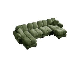 Canapé modulable 4 places modenvie en u avec 2 poufs mobiles, tissu chenille, 330 x 149 x 90 cm, vert