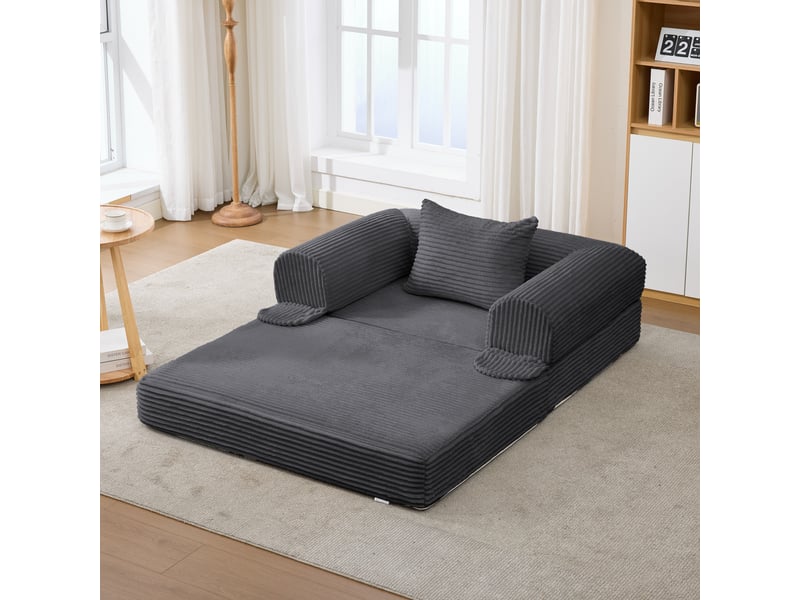  Fauteuil convertible lit simple gris, canapé suspendu velours côtelé compact pour salon et chambre d'amis  - Conforama B