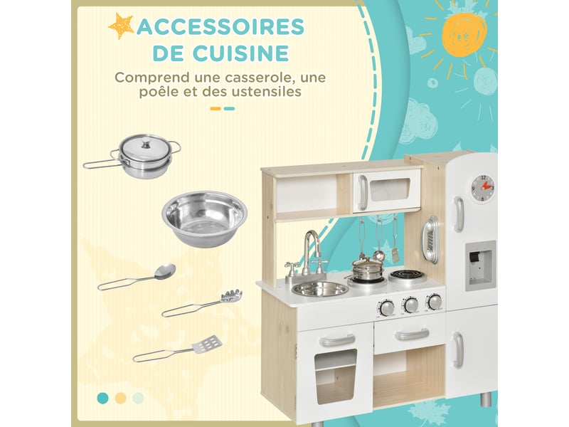  Cuisine bois jeu d'imitation - cuisine enfant - nombreux accessoires &amp; rangements inclus - mdf pin blanc chêne clair  - Conforama R