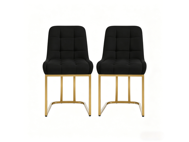  Lot de 2 chaises de salle à manger 52.5x42.5x 84cm dossier confortable pieds réglables acier noir  - Conforama A