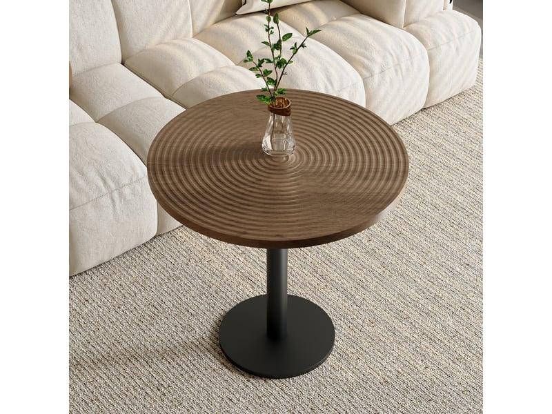 Table à manger ronde 2 à 4 personnes avec pied central stable - lpospi - plateau à motif de cernes, mdf et métal noir, bois, 80 cm  - Conforama B
