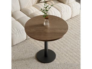 Table à manger ronde 2 à 4 personnes avec pied central stable - plateau à motif de cernes, mdf et métal noir, bois, 80 cm