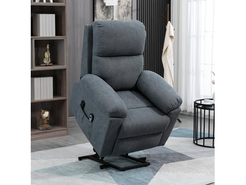 Fauteuil relax massant avec aide au relevage, inclinaison 135°, télécommande et repose-pieds, en lin gris - Conforama B