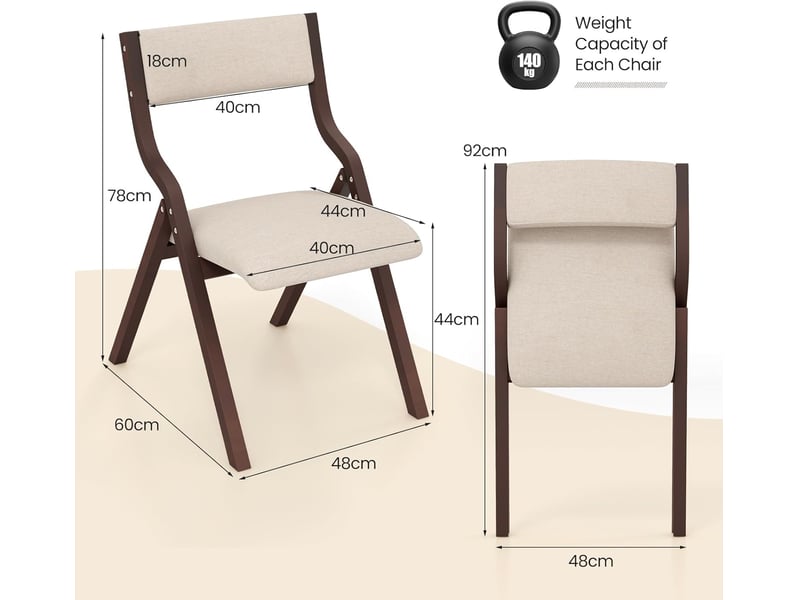 Ensemble de 2 chaises de salle à manger pliantes, chaises de table en bois avec siège rembourré, dossier en tissu de lin (marron) - Conforama C