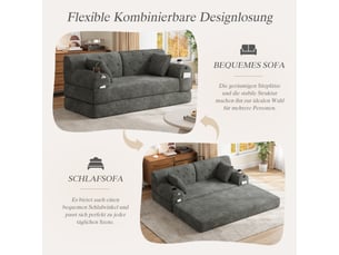 Canapé 2 places, avec couchage d'appoint, structure robuste, en velours côtelé, coloris gris foncé, l168 x p80 x h81 cm, pour salon