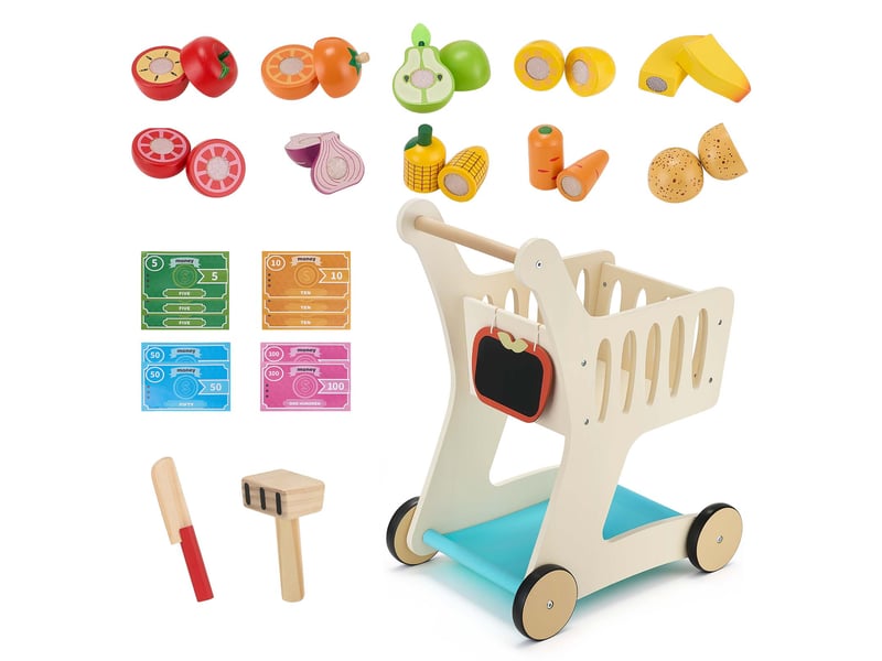  Vevor chariot courses pour enfants dès 3 ans chariot supermarché jouet en bois  - Conforama A