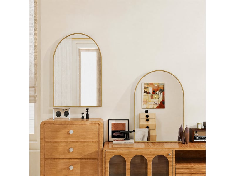  Miroir mural arqué 91x61cm - miroir salle de bain en verre trempé incassable avec cadre aluminium - doré  - Conforama C