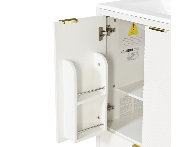  Meuble sous vasque 61 cm blanc avec lavabo en céramique, 2 portes et tiroir, rangement pratique pour salle de bains  - Conforama D