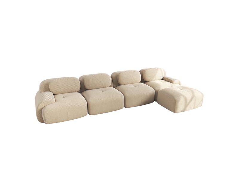  Canapé d'angle modulaire 388x178x70 cm 4 places, prêt à utiliser, finition velours côtelé beige  - Conforama A