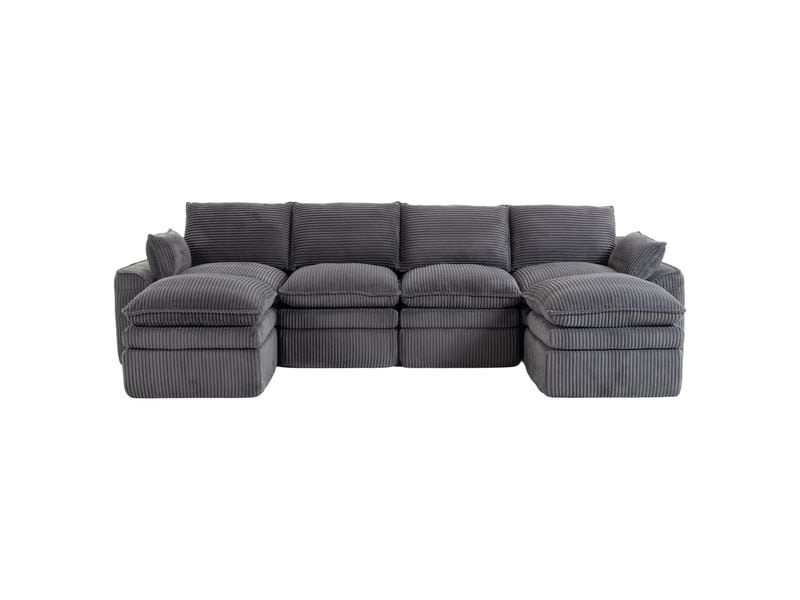 Canapé d'angle panoramique fixe 4 places tissu gris canapé compressible - Conforama A
