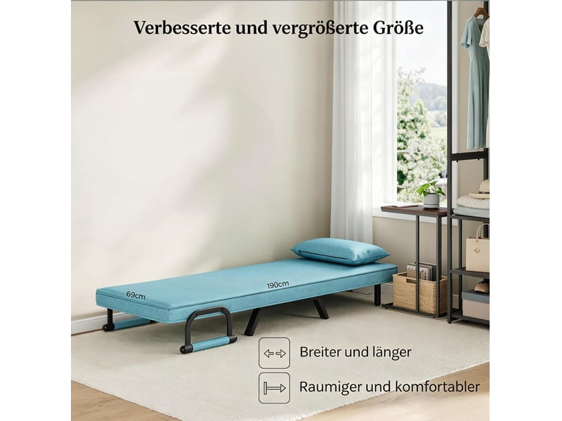 Fauteuil convertible avec dossier réglable à 5 positions et coussin amovible, en lin et métal bleu - Conforama E
