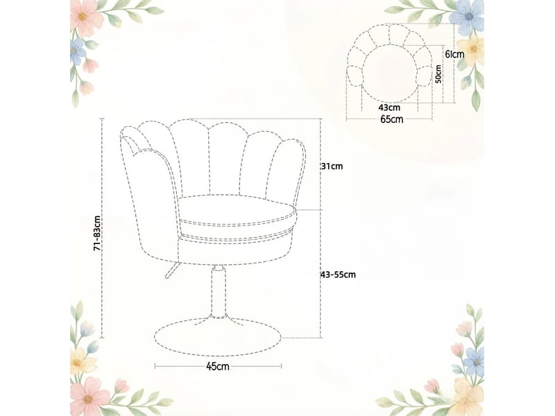  Chaise pivotante réglable en hauteur, en velours beige avec base en métal  - Conforama E