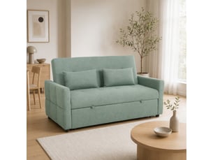 Canapé convertible 2 places 3 en 1, canapé-lit clic clac 160 cm, dossier réglable, assise large, 2 oreillers, vert