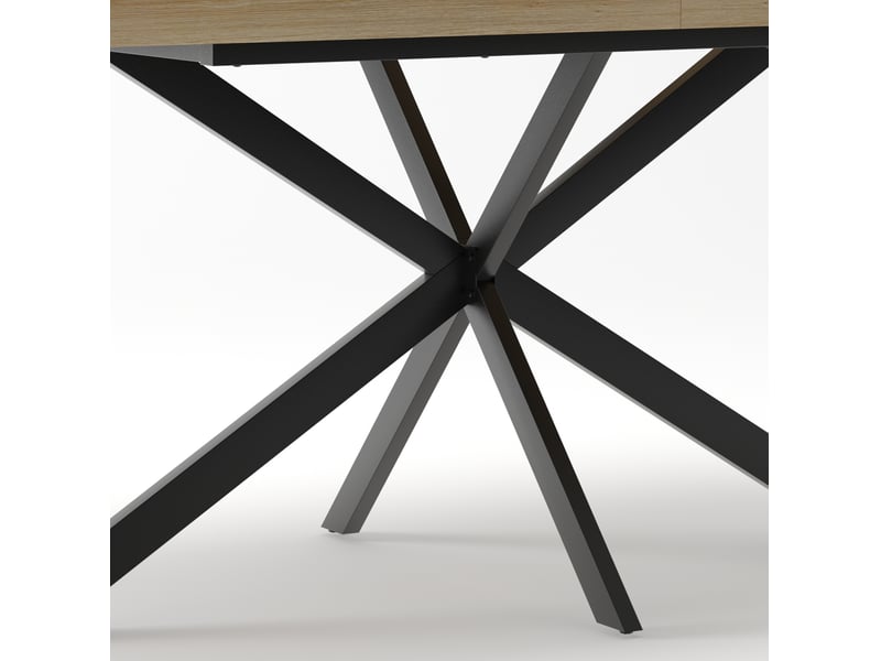  Table de salle à manger extensible 140-180 cm 4 à 6 places, mdf et métal noir avec rangement caché intégré  - Conforama D