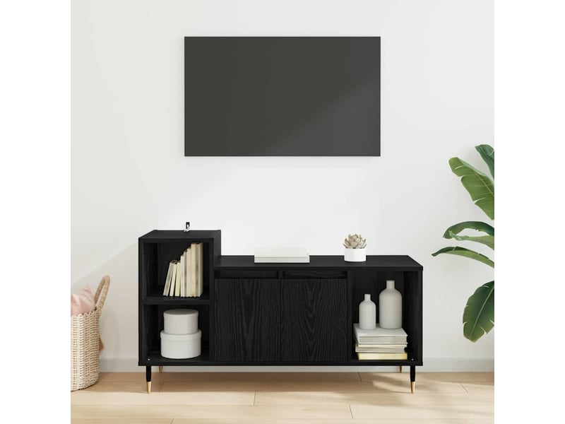  Meuble tv - banc tv - meuble de rangement 100 x 35 x 55 cm chêne noir bois d'ingénierie  - Conforama D
