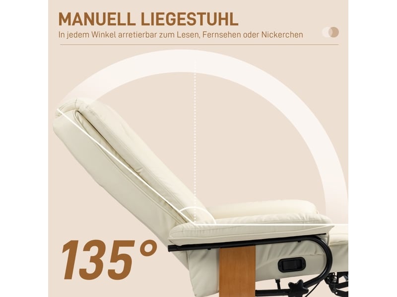  Fauteuil relax pivotant avec fonction inclinable et repose-pieds, en cuir reconstitué blanc crème  - Conforama E
