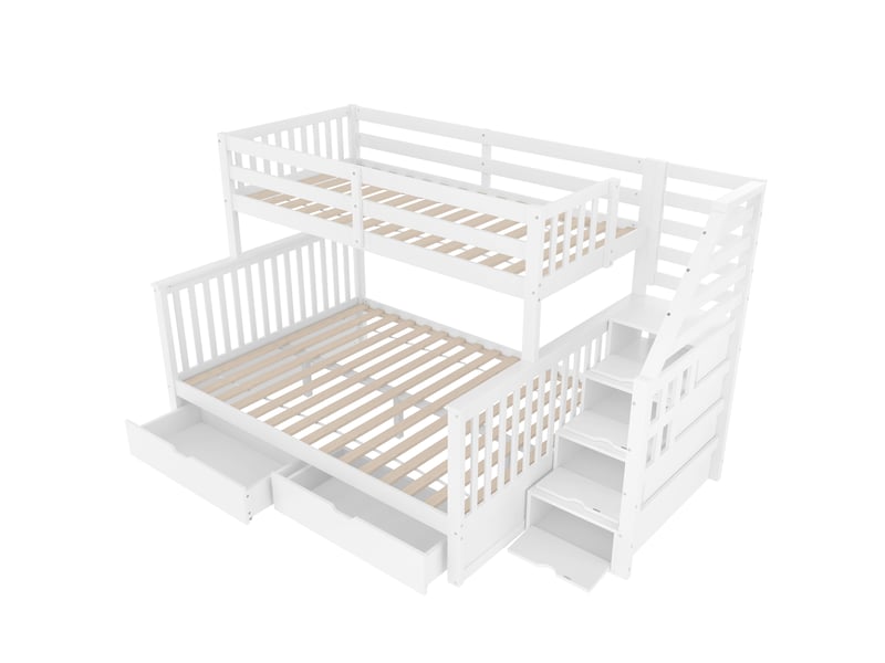 Lit superposé 90x200 et 140x200 en bois, lit superposé avec tiroirs de rangement, design blanc pour chambre d'enfant - Conforama A