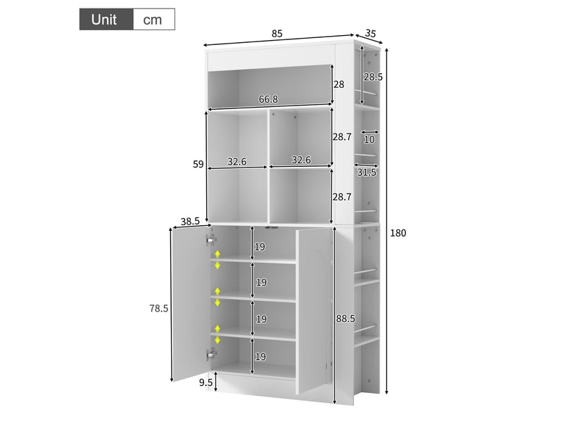  Armoire de rangement 85x35x180 cm avec étagères ouvertes et 2 portes blanche  - Conforama C