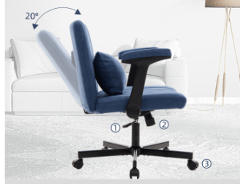  Chaise de bureau pivotante réglable en hauteur avec accoudoirs rabattables en tissu bleu  - Conforama D