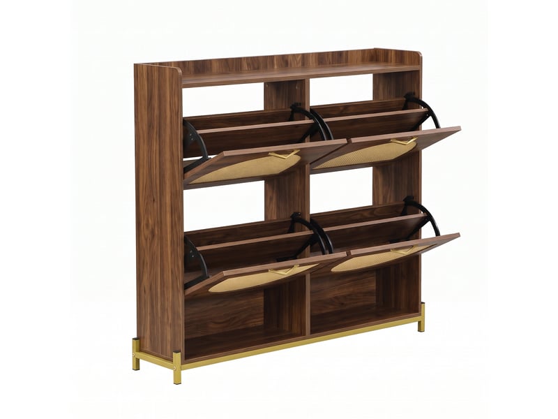 Meuble à chaussures 4 abattants 108,5x24x100 cm mdf coloris noyer - Conforama D