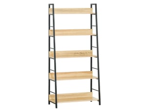 Étagère bibliothèque style industriel incliné 5 niveaux 70l x 35l x 150h cm coloris chêne clair noir