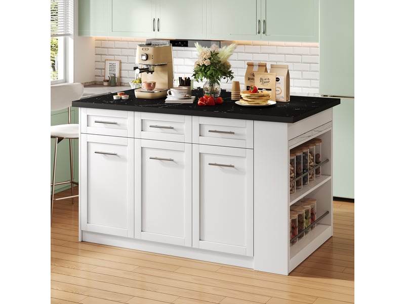  Îlot de cuisine multifonction 150x90x90 cm avec table extensible, rangements intégrés, mdf, blanc  - Conforama D