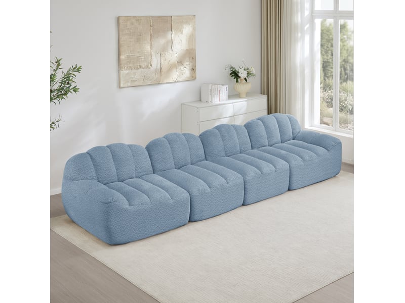  Canapé modulable 4 places bleu en tissu polaire granuleux 366 x 104 x 79 cm  - Conforama B