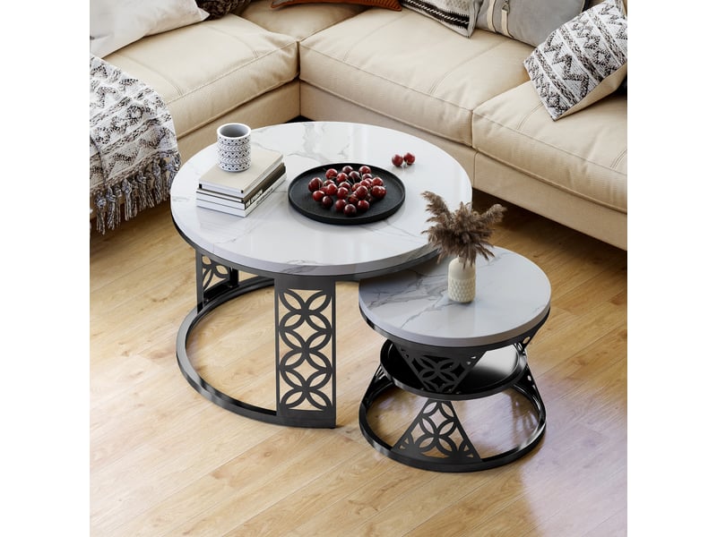  Table basse gigogne 2 pièces effet marbre noir et blanc evryae  - Conforama B