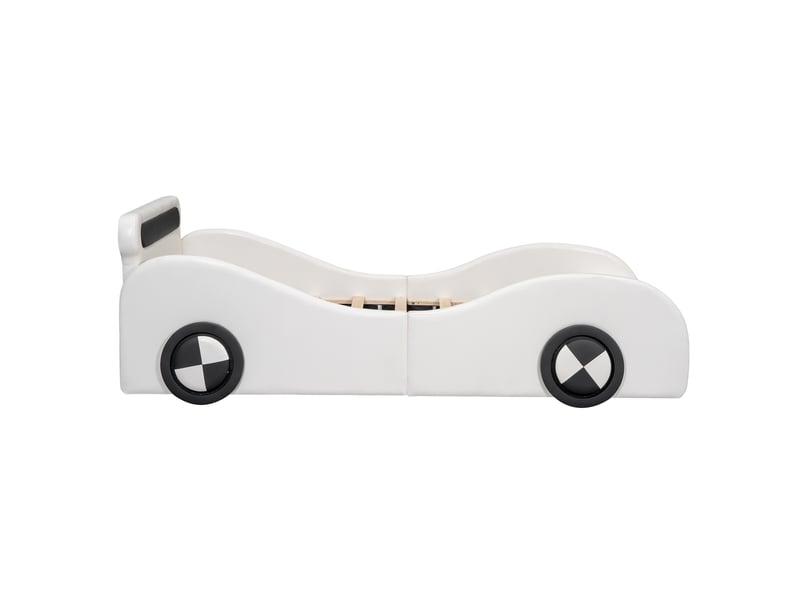  Lit enfant 90x200 cm design voiture blanc pu avec roues lumineuses led contrôle app et rangement sans matelas Sol Morn - Conforama A